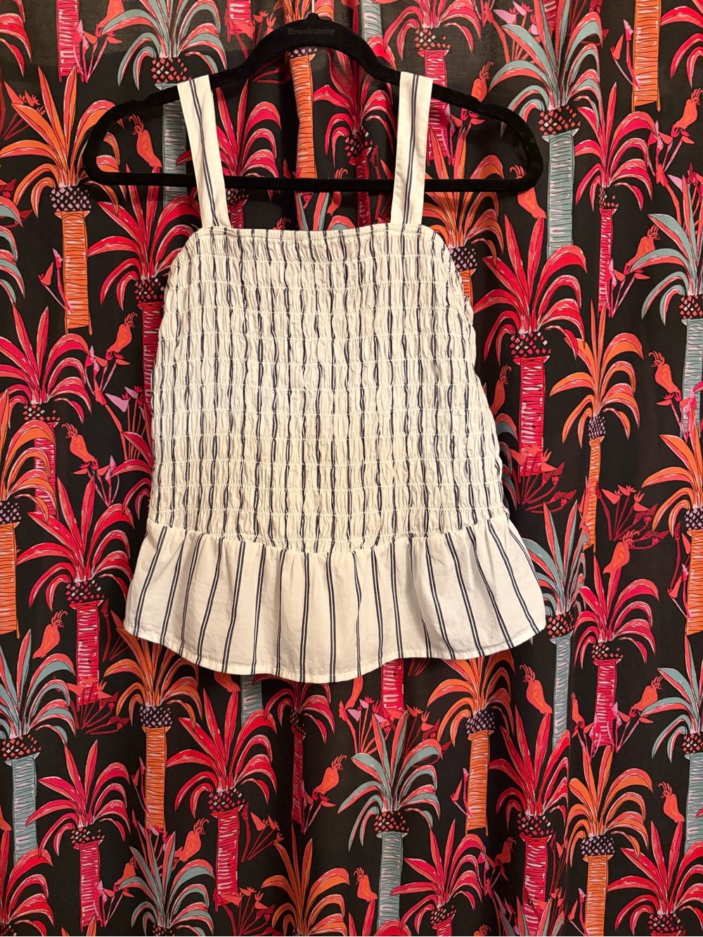 Old Navy White Tank Top with Navy Stripes and Ruffle Hem